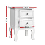 Moncton MDF Paulownia Wood Bedside Table Side Table French Storage Cabinet Nightstand Lamp with 2 Drawers - White