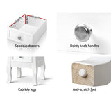 Moncton MDF Paulownia Wood Bedside Table Side Table French Storage Cabinet Nightstand Lamp with 2 Drawers - White
