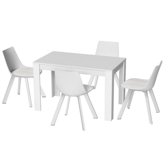 5-Piece Nello White Dining Table & Chair Set Rectangle