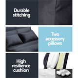 Mallery 2-Seater Chaise Adjustable Floor Sofa Bed Lounge - Charcoal