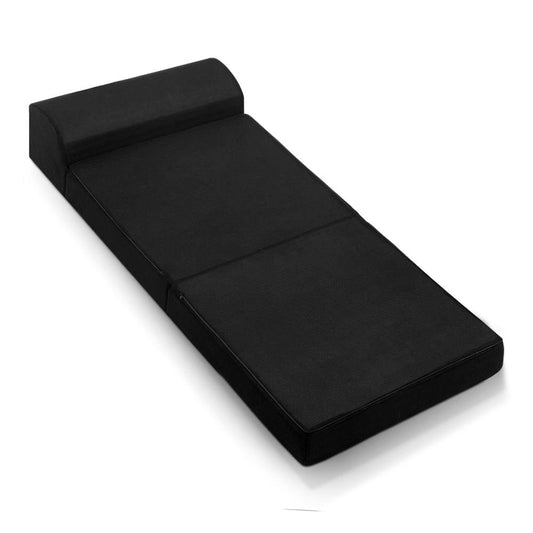 Scarlett 24cm Folding Foam Mattress Portable Single Sofa Bed Mat Air Mesh Fabric Black - Single