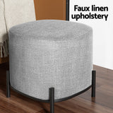 Square Foot Stool Faux Linen Fabric Ottoman Foot Rest Padded Seat Grey