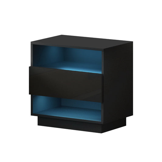 Halifax LED High Gloss Bedside Table Side Table RGB LED Nightstand High Gloss - Black