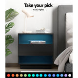 Halifax LED High Gloss Bedside Table Side Table RGB LED Nightstand High Gloss - Black