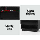 Halifax LED High Gloss Bedside Table Side Table RGB LED Nightstand High Gloss - Black