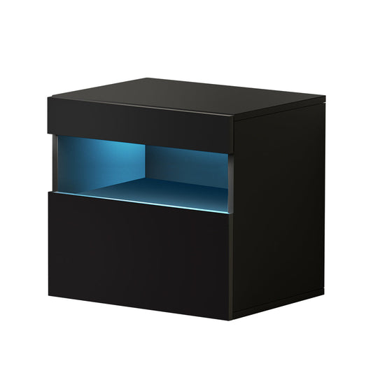 Pictou LED High Gloss Bedside Table Side Table RGB LED High Gloss Nightstand - Black