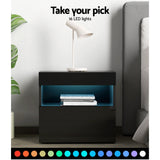 Pictou LED High Gloss Bedside Table Side Table RGB LED High Gloss Nightstand - Black
