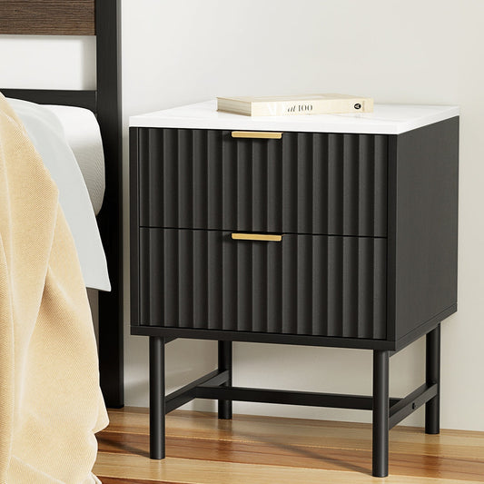Montreal Bedside Table with 2 Drawers - Black