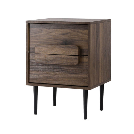 Shawn Wooden Bedside Table with 2 Drawers - Walnut