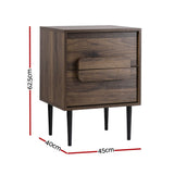 Shawn Wooden Bedside Table with 2 Drawers - Walnut