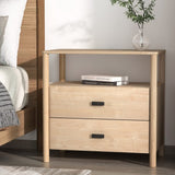 Timmins Wooden Bedside Table with 2 Drawers - Pine