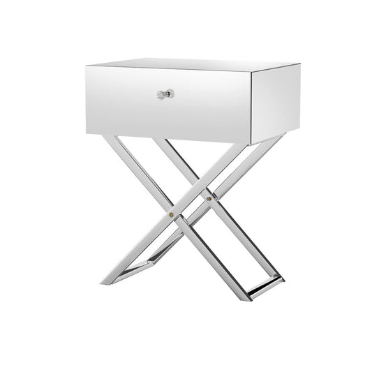 Surrey Mirrored Bedside Table Side End Table Drawers Nightstand Bedroom - Silver