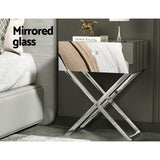 Surrey Mirrored Bedside Table Side End Table Drawers Nightstand Bedroom - Silver