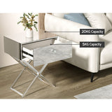 Surrey Mirrored Bedside Table Side End Table Drawers Nightstand Bedroom - Silver