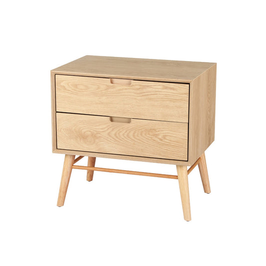 Dauphin Wooden Bedside Table Side End Table Nightstand Legs Bedroom Storage with 2 Drawers - Wood