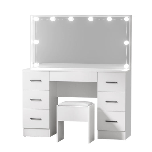 Dressing Table Set Stool 10 LED Bulbs - White