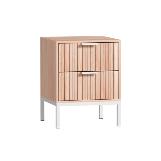 Brantford Wooden Bedside Table Shelf Drawers Nightstand Storage Bedroom with 2 Drawers - Brown