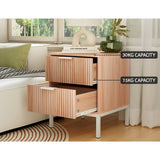 Brantford Wooden Bedside Table Shelf Drawers Nightstand Storage Bedroom with 2 Drawers - Brown