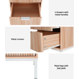 Brantford Wooden Bedside Table Shelf Drawers Nightstand Storage Bedroom with 2 Drawers - Brown