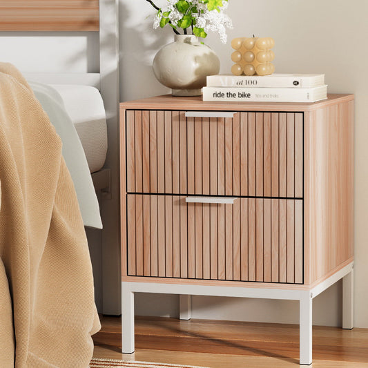 Brantford Wooden Bedside Table Shelf Drawers Nightstand Storage Bedroom with 2 Drawers - Brown