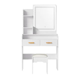 Dressing Table LED Makeup Mirror Stool Set Vanity Desk White