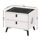 Brooks LED Bedside Table Smart with Wireless Charging Ports with 2 Drawers - White