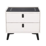 Brooks LED Bedside Table Smart with Wireless Charging Ports with 2 Drawers - White