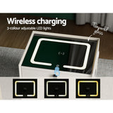 Brooks LED Bedside Table Smart with Wireless Charging Ports with 2 Drawers - White