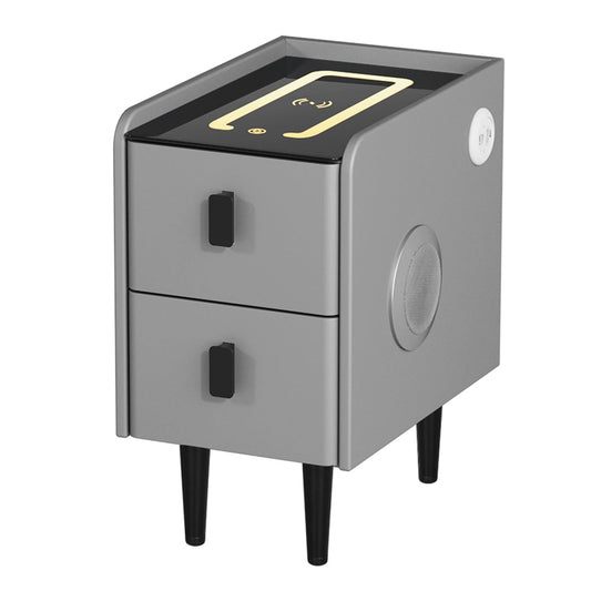Parksville LED Bedside Table Smart with Wireless Charging LED Lights with 2 Drawers - Grey