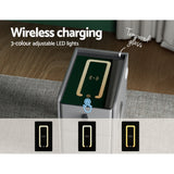 Parksville LED Bedside Table Smart with Wireless Charging LED Lights with 2 Drawers - Grey