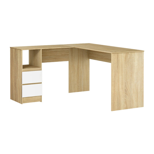 Artiss Computer Desk Drawer Cabinet L-Shape Oak 136cm