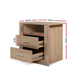 Barrie Wooden Bedside Table Storage Cabinet Shelf Side End Table Oak with 2 Drawers - Oak
