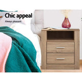 Barrie Wooden Bedside Table Storage Cabinet Shelf Side End Table Oak with 2 Drawers - Oak