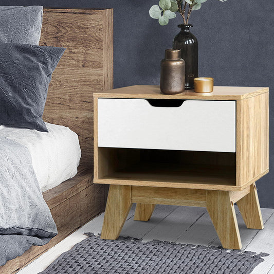 Chatham Wooden Bedside Table Nightstand Shelf Cabinet Storage Lamp Side Wooden - White & Wood