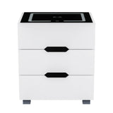 Grouse LED Bedside Table Smart Wireless Charging Ports with 3 Drawers - White