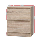 Kenora Wooden Bedside Table Side Table Bedroom Furniture Nightstand Wood Lamp with 2 Drawers - Wood