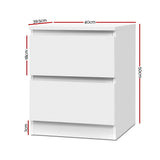 Kenora Wooden Bedside Table Cabinet Lamp Side Table Nightstand Unit with 2 Drawers - White