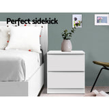 Kenora Wooden Bedside Table Cabinet Lamp Side Table Nightstand Unit with 2 Drawers - White