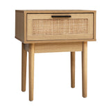 Guelph Wood Rattan Bedside Table Storage Cabinet Rattan Wood Nightstand - Wood