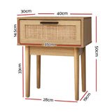 Guelph Wood Rattan Bedside Table Storage Cabinet Rattan Wood Nightstand - Wood