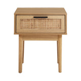 Guelph Wood Rattan Bedside Table Storage Cabinet Rattan Wood Nightstand - Wood
