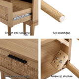 Guelph Wood Rattan Bedside Table Storage Cabinet Rattan Wood Nightstand - Wood