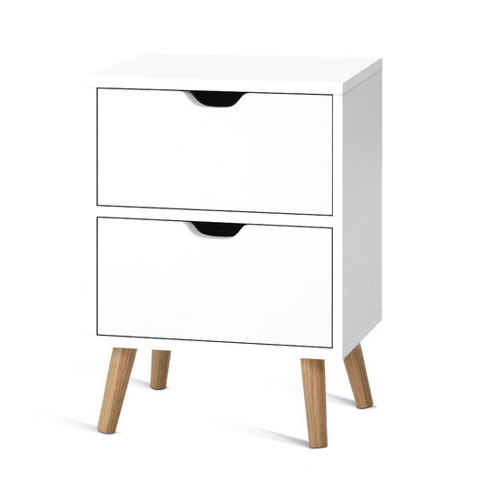 Orillia Bedside Table Nightstand with 2 Cabinet Drawers - White