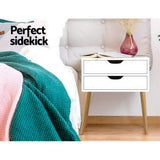 Oshawa Particle Board Bedside Table Side Table Nightstand Wood Storage Cabinet with 2 Drawers - White