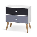 Picton Particle Board Bedside Table Side Table Nightstand Lamp Side Storage Cabinet with 2 Drawers - White & Black