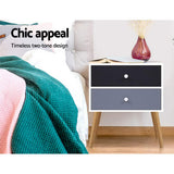 Picton Particle Board Bedside Table Side Table Nightstand Lamp Side Storage Cabinet with 2 Drawers - White & Black