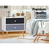 Picton Particle Board Bedside Table Side Table Nightstand Lamp Side Storage Cabinet with 2 Drawers - White & Black