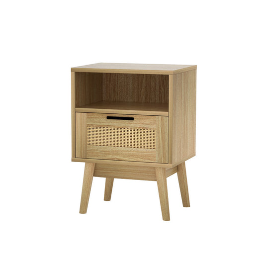 Simcoe Wood Rattan Bedside Table Rattan Side Table Nightstand Storage Cabinet - Wood