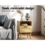 Simcoe Wood Rattan Bedside Table Rattan Side Table Nightstand Storage Cabinet - Wood