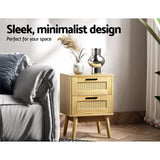 Simcoe Wood Rattan Bedside Table Rattan Side Table Nightstand Storage Cabinet with 2 Drawers - Wood